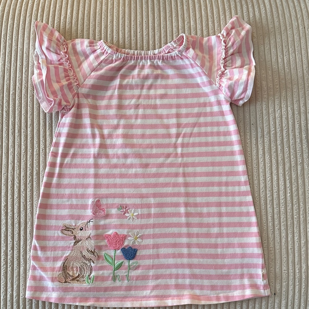 Adventurewear 360 Pink Striped Girl’s Dress with Embroidered Bunny Design